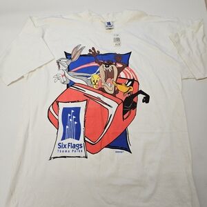 Vintage Looney Tunes Six Flags NWT Shirt Mens XLARGE White Great Adventure 90s